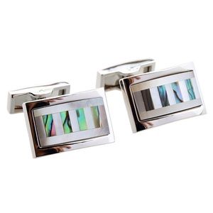 Elegant Rectangular Mother of Pearl and Abalone Shell Cufflinks